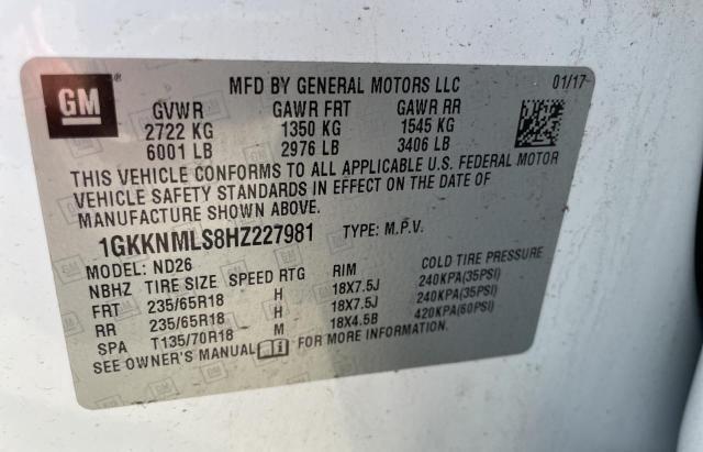 Photo 10 from auction – 2017 GMC ACADIA SLT with VIN 1GKKNMLS8HZ227981