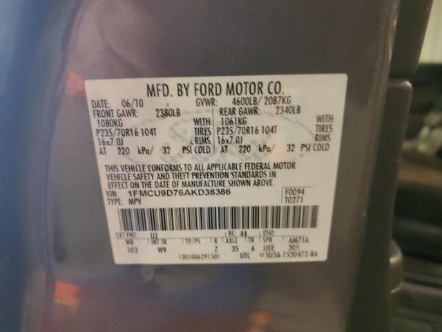 Photo 14 from auction – 2010 FORD ESCAPE XLT with VIN 1FMCU9D76AKD38386