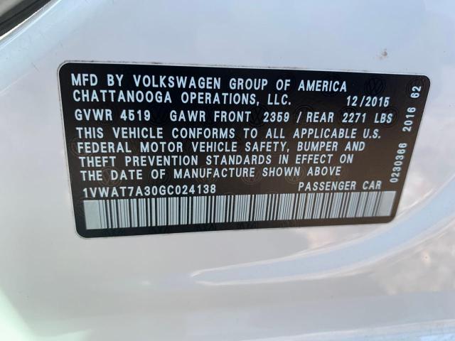 Photo 10 from auction – 2016 VOLKSWAGEN PASSAT S with VIN 1VWAT7A30GC024138