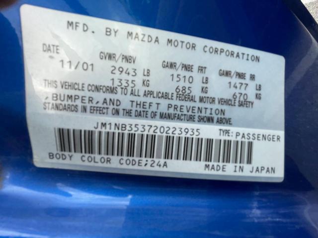 Photo 10 from auction – 2002 MAZDA MX-5 MIATA with VIN JM1NB353720223935
