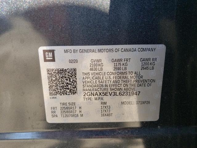 Photo 14 from auction – 2020 CHEVROLET EQUINOX with VIN 2GNAX5EV3L6231947