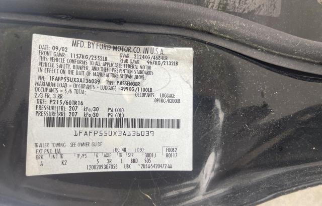 Photo 10 from auction – 2003 FORD TAURUS SES with VIN 1FAFP55UX3A136039