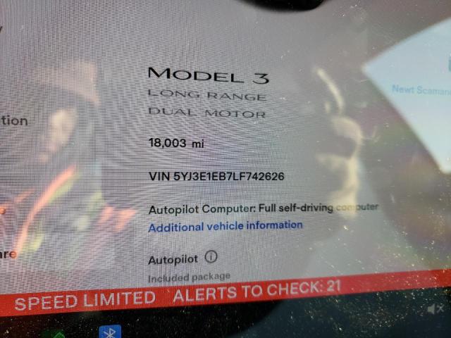 Photo 9 from auction – 2020 TESLA MODEL 3 with VIN 5YJ3E1EB7LF742626