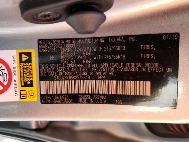 Photo 14 from auction – 2019 TOYOTA HIGHLANDER with VIN 5TDJZRFH5KS579319