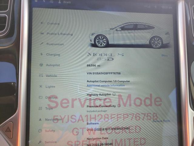 Photo 9 from auction – 2015 TESLA MODEL S 85 with VIN 5YJSA1H28FFP76758