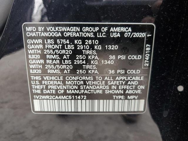Photo 14 from auction – 2021 VOLKSWAGEN ATLAS SE with VIN 1V2WR2CA4MC511472