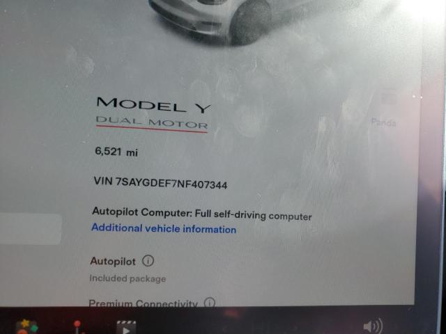 Photo 9 from auction – 2022 TESLA MODEL Y with VIN 7SAYGDEF7NF407344