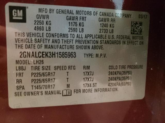Photo 14 from auction – 2017 CHEVROLET EQUINOX LT with VIN 2GNALCEK3H1585963