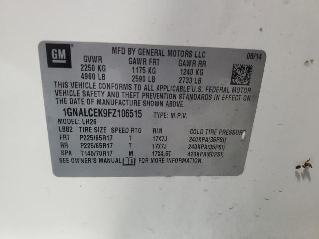 Photo 14 from auction – 2015 CHEVROLET EQUINOX LT with VIN 1GNALCEK9FZ106515