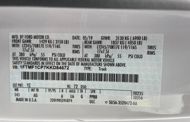 Photo 10 from auction – 2019 FORD F150 with VIN 1FTMF1CP7KKD84672