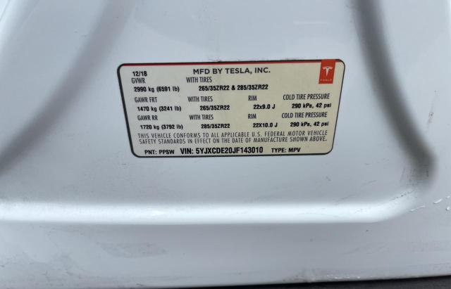 Photo 10 from auction – 2018 TESLA MODEL X with VIN 5YJXCDE20JF143010