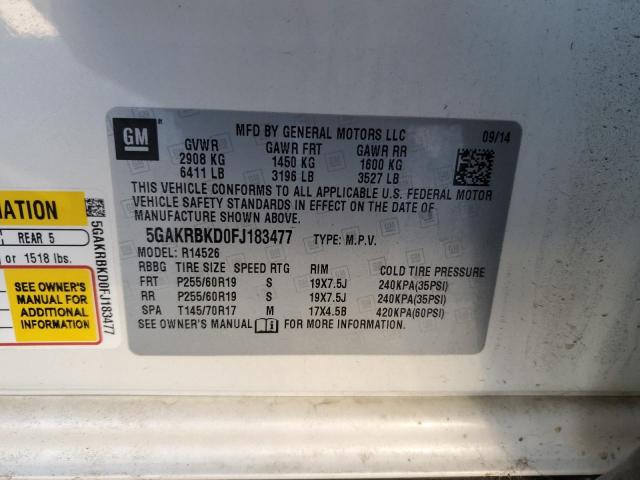 Photo 14 from auction – 2015 BUICK ENCLAVE with VIN 5GAKRBKD0FJ183477