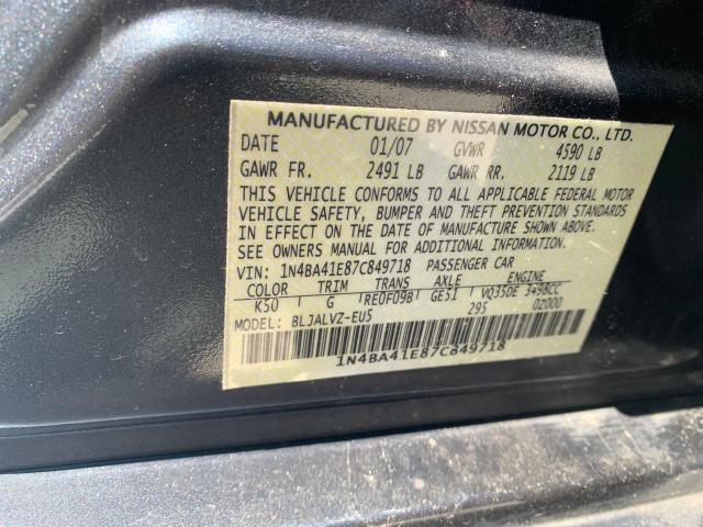 Photo 10 from auction – 2007 NISSAN MAXIMA SE with VIN 1N4BA41E87C849718