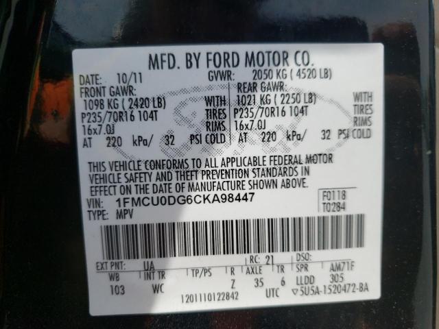 Photo 14 from auction – 2012 FORD ESCAPE XLT with VIN 1FMCU0DG6CKA98447
