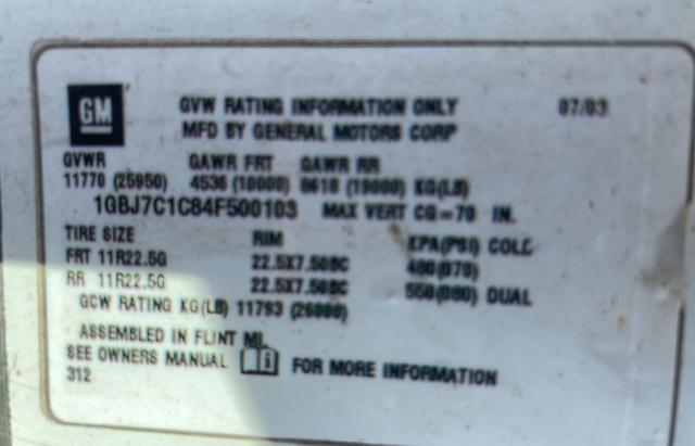 Photo 10 from auction – 2004 CHEVROLET C7500 C7C0 with VIN 1GBJ7C1C84F500103