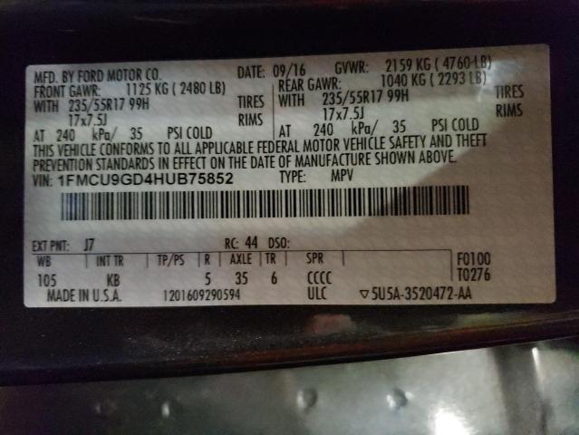 Photo 14 from auction – 2017 FORD ESCAPE SE with VIN 1FMCU9GD4HUB75852