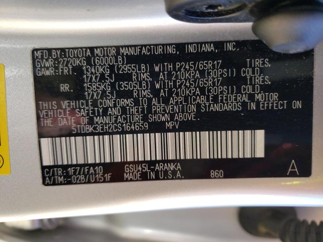 Photo 14 from auction – 2012 TOYOTA HIGHLANDER with VIN 5TDBK3EH2CS164659