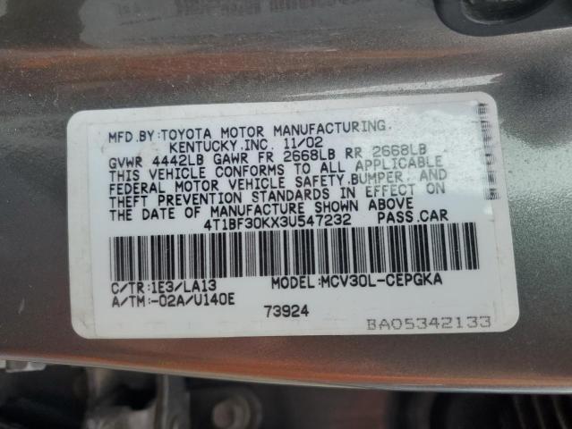 Photo 10 from auction – 2003 TOYOTA CAMRY with VIN 4T1BF30KX3U547232