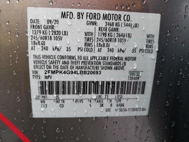Photo 14 from auction – 2020 FORD EDGE SE with VIN 2FMPK4G94LBB20693