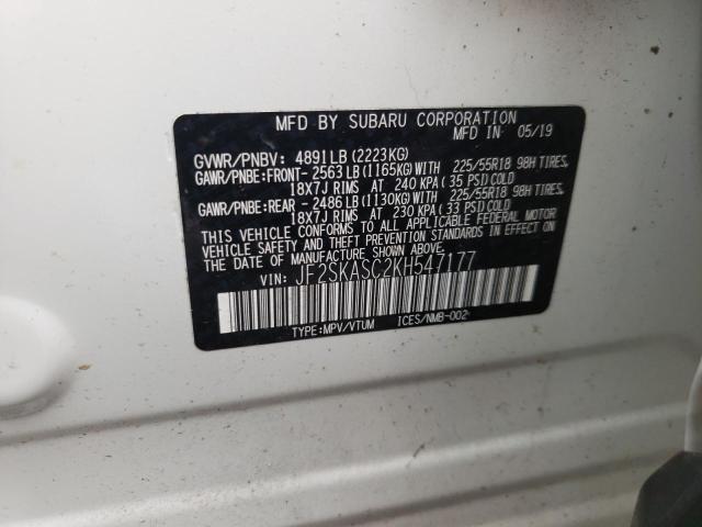 Photo 14 from auction – 2019 SUBARU FORESTER L with VIN JF2SKASC2KH547177