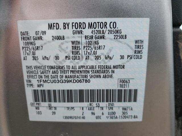 Photo 14 from auction – 2009 FORD ESCAPE XLT with VIN 1FMCU03G39KD06780