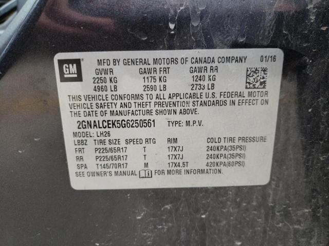 Photo 14 from auction – 2016 CHEVROLET EQUINOX LT with VIN 2GNALCEK5G6250561