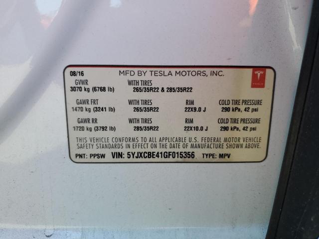 Photo 14 from auction – 2016 TESLA MODEL X with VIN 5YJXCBE41GF015356