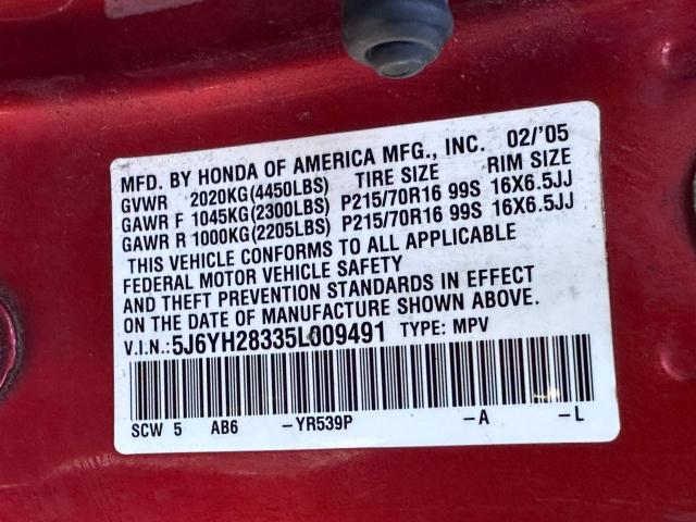 Photo 10 from auction – 2005 HONDA ELEMENT LX with VIN 5J6YH28335L009491