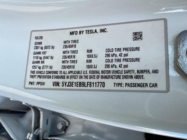 Photo 10 from auction – 2020 TESLA MODEL 3 with VIN 5YJ3E1EB9LF811770