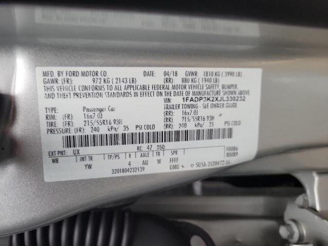 Photo 10 from auction – 2018 FORD FOCUS SE with VIN 1FADP3K2XJL330232