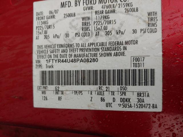 Photo 10 from auction – 2008 FORD RANGER SUP with VIN 1FTYR44U48PA08280
