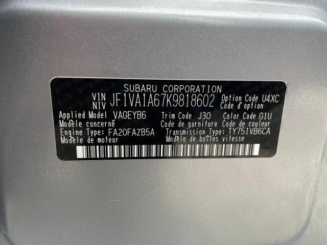 Photo 10 from auction – 2019 SUBARU WRX with VIN JF1VA1A67K9818602