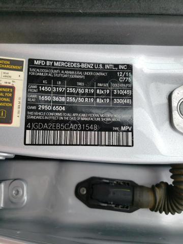 Photo 14 from auction – 2012 MERCEDES-BENZ ML 350 BLU with VIN 4JGDA2EB5CA031548