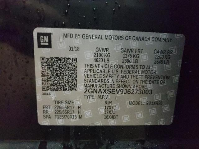 Photo 14 from auction – 2018 CHEVROLET EQUINOX LT with VIN 2GNAXSEV9J6273003