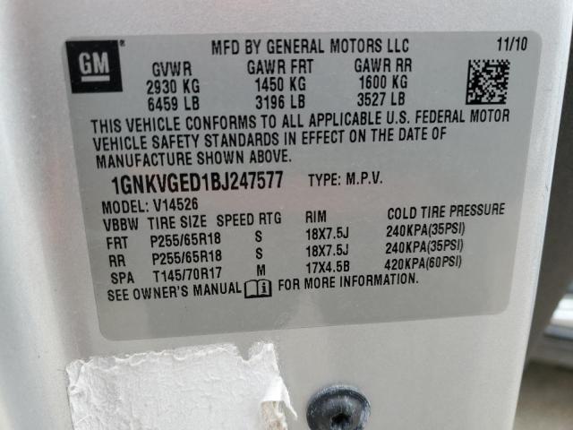 Photo 14 from auction – 2011 CHEVROLET TRAVERSE L with VIN 1GNKVGED1BJ247577