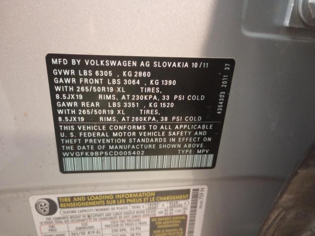 Photo 10 from auction – 2012 VOLKSWAGEN TOUAREG V6 with VIN WVGFK9BP5CD005402