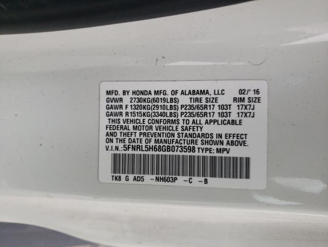 Photo 14 from auction – 2016 HONDA ODYSSEY EX with VIN 5FNRL5H68GB073598