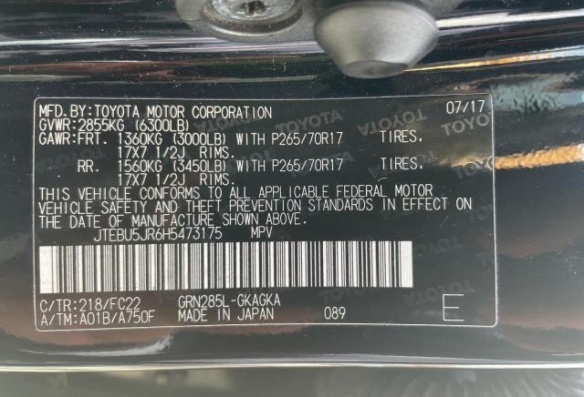 Photo 10 from auction – 2017 TOYOTA 4RUNNER SR with VIN JTEBU5JR6H5473175