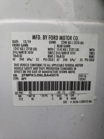Photo 14 from auction – 2020 FORD EDGE SEL with VIN 2FMPK3J96LBA45076