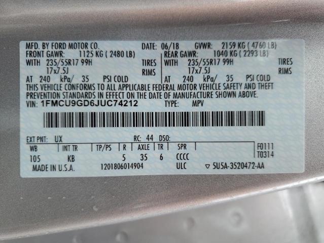 Photo 14 from auction – 2018 FORD ESCAPE SE with VIN 1FMCU9GD6JUC74212
