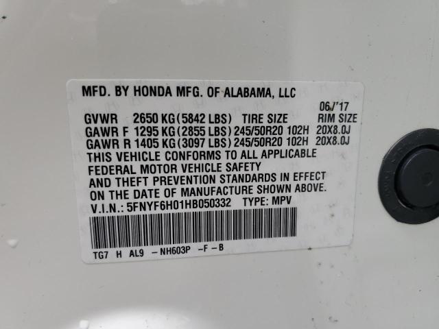 Photo 14 from auction – 2017 HONDA PILOT ELIT with VIN 5FNYF6H01HB050332