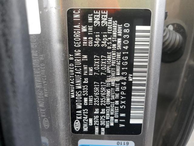 Photo 14 from auction – 2016 KIA SORENTO LX with VIN 5XYPG4A31GG140380