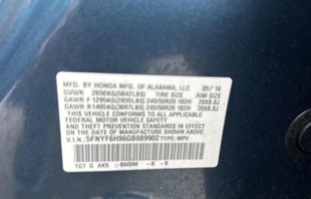Photo 10 from auction – 2016 HONDA PILOT TOUR with VIN 5FNYF6H96GB089902