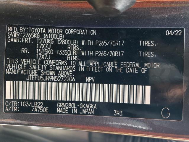 Photo 14 from auction – 2022 TOYOTA 4RUNNER SR with VIN JTEFU5JR9N5272206