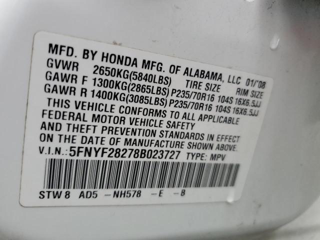 Photo 14 from auction – 2008 HONDA PILOT VP with VIN 5FNYF28278B023727