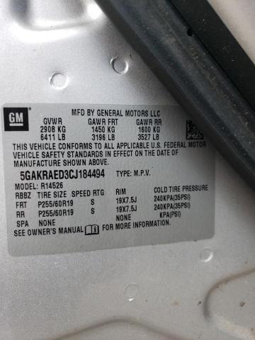 Photo 14 from auction – 2012 BUICK ENCLAVE with VIN 5GAKRAED3CJ184494