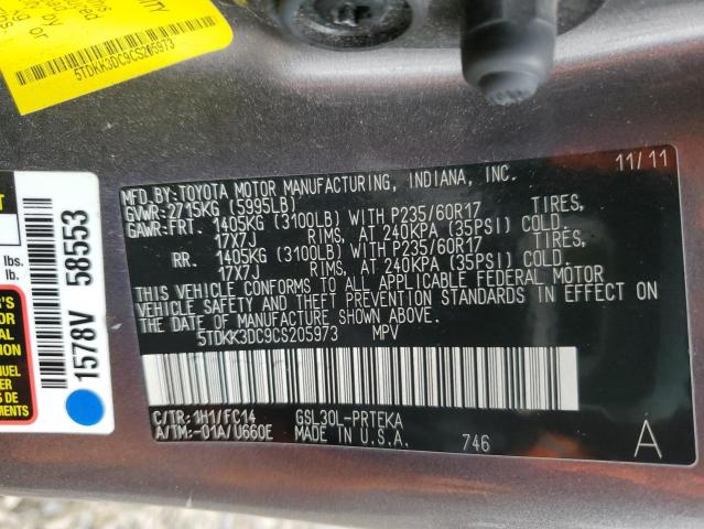 Photo 14 from auction – 2012 TOYOTA SIENNA LE with VIN 5TDKK3DC9CS205973