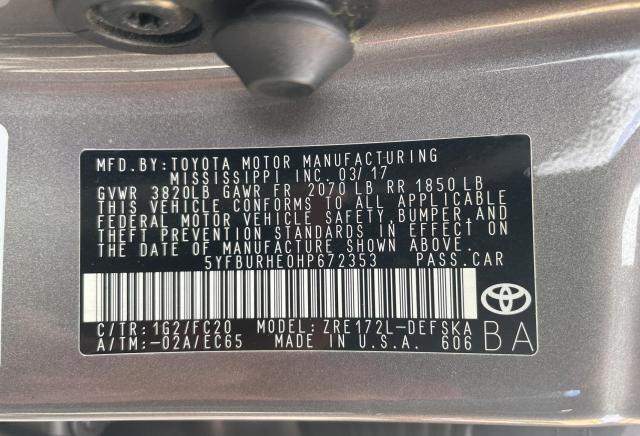 Photo 10 from auction – 2017 TOYOTA COROLLA L with VIN 5YFBURHE0HP672353