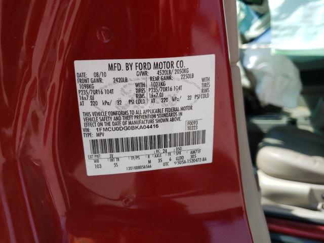 Photo 14 from auction – 2011 FORD ESCAPE XLT with VIN 1FMCU0DG0BKA04416