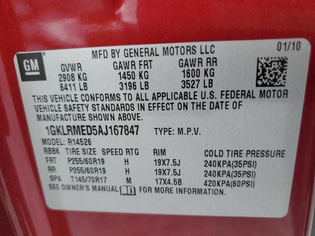 Photo 14 from auction – 2010 GMC ACADIA SLT with VIN 1GKLRMED5AJ167847